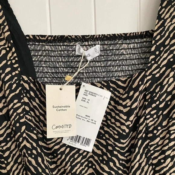 ♦️SOLD♦️ Mango Puff Sleeve Midi Dress Abstract Animal Print Black & Tan Size 10 - Picture 9 of 13